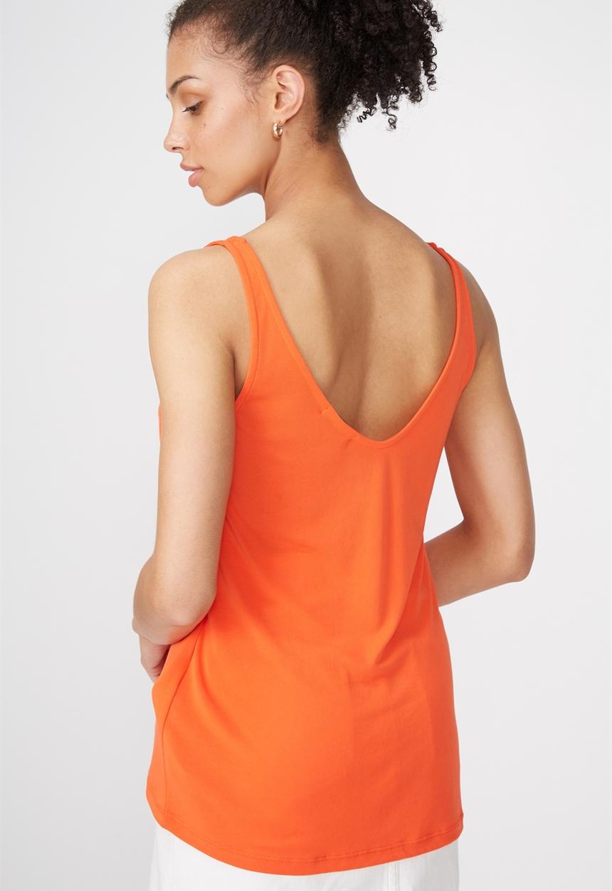 Cotton On - Tia scooped high low tank top - orange 