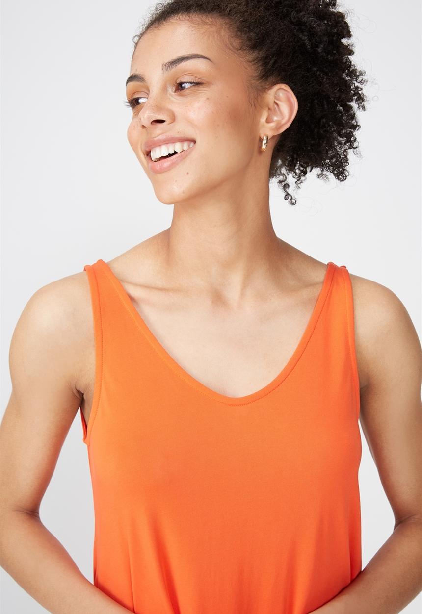 Cotton On - Tia scooped high low tank top - orange 