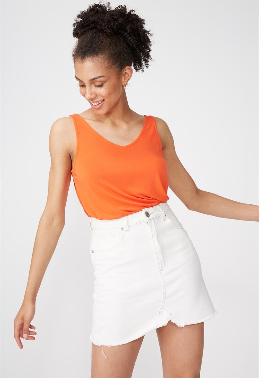 Cotton On - Tia scooped high low tank top - orange 