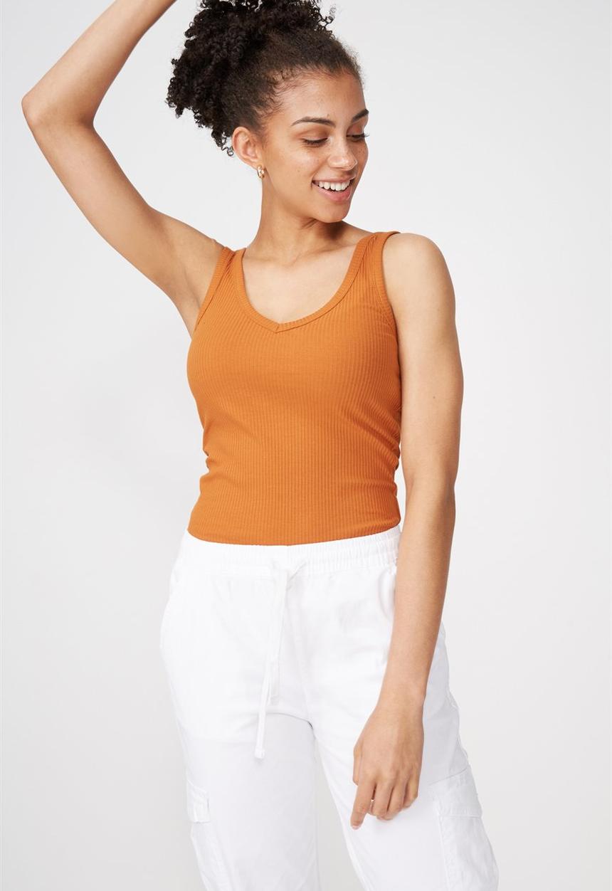 Cotton On - Double v rib tank top - orange