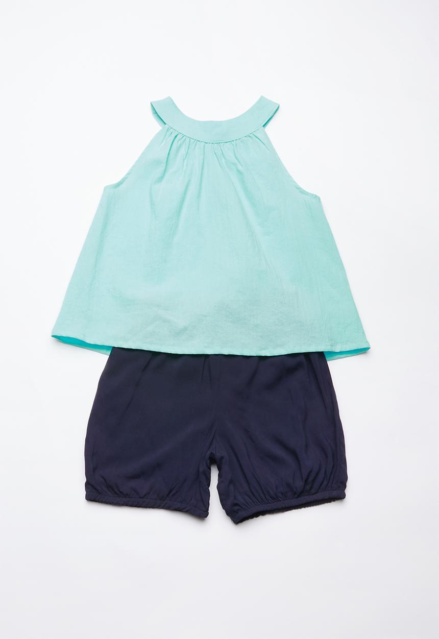 Superbalist - Smock top with bloomer shorts - turquoise and navy