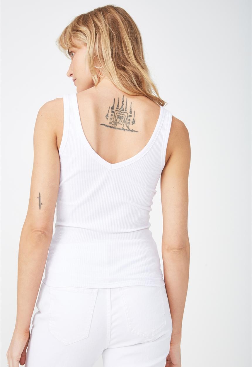 Cotton On - Double v rib tank top - white