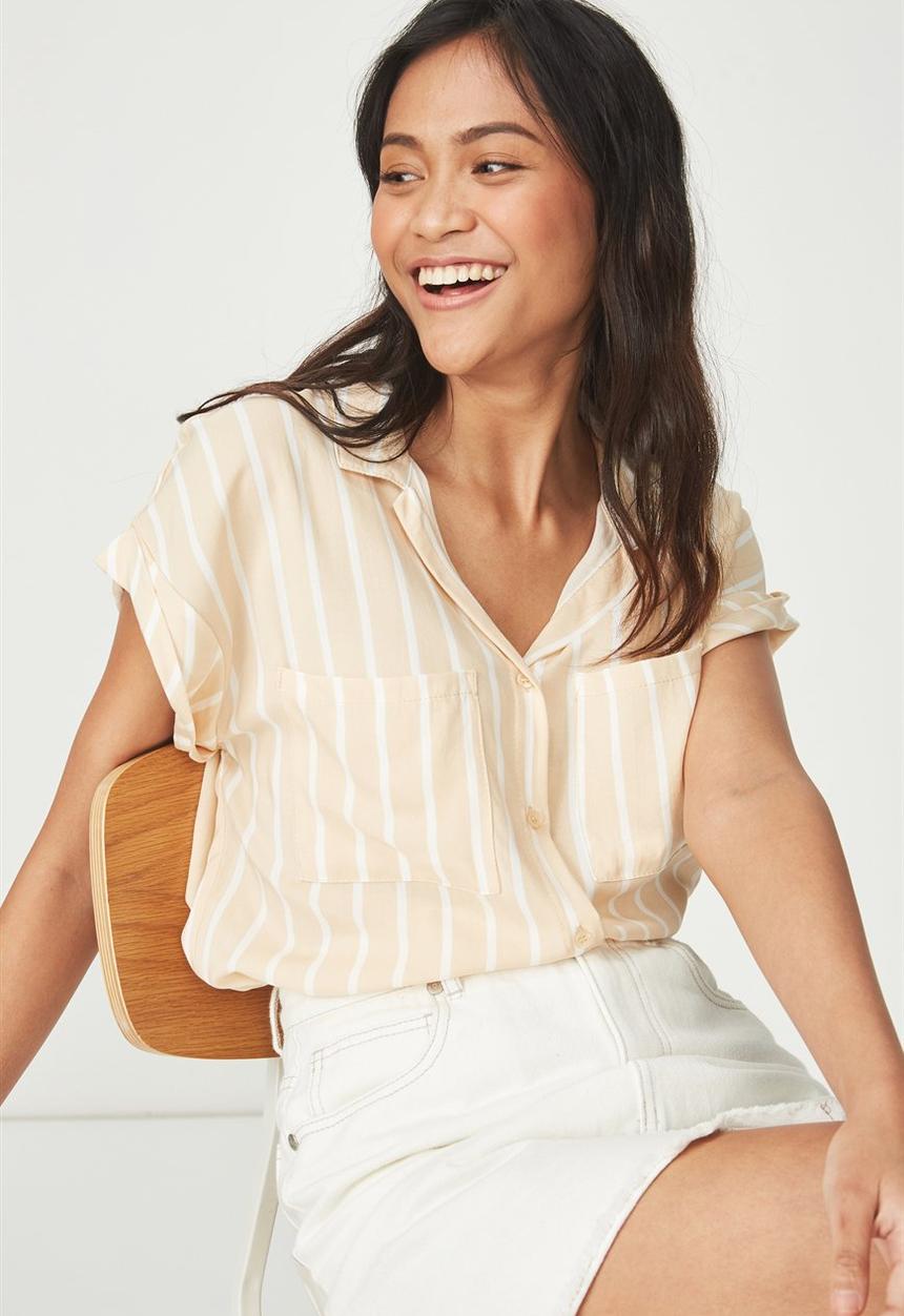 Cotton On - Emily short sleeve shirt - beige
