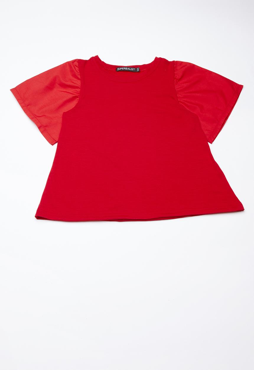 Superbalist - Woven knit ruffle tee - red