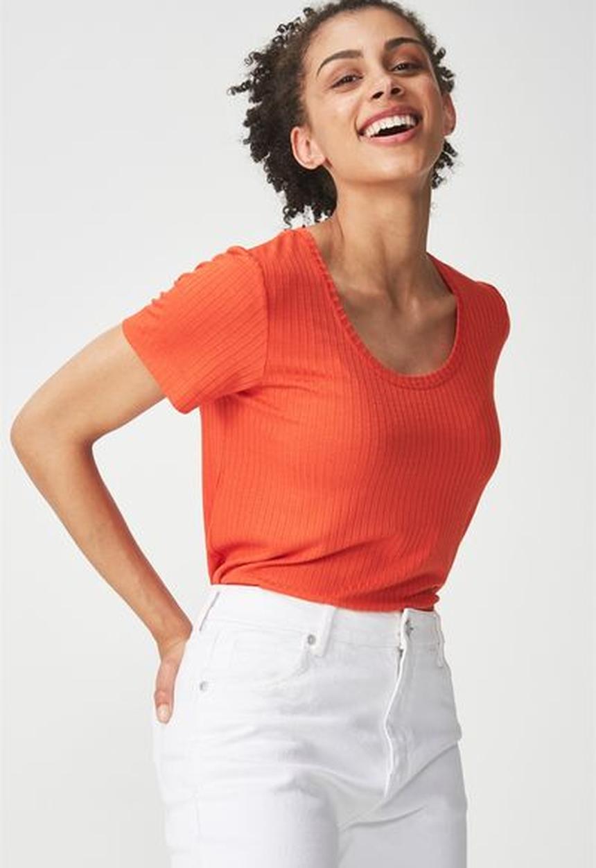 Cotton On - Elisa scoop neck rib tee - red