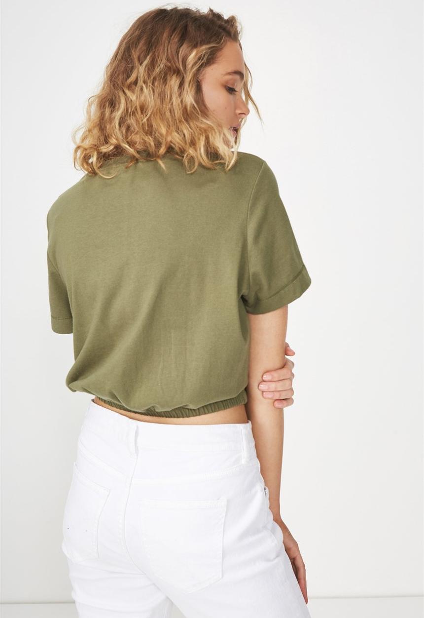 Cotton On - Ivy short sleeve waisted top - khaki