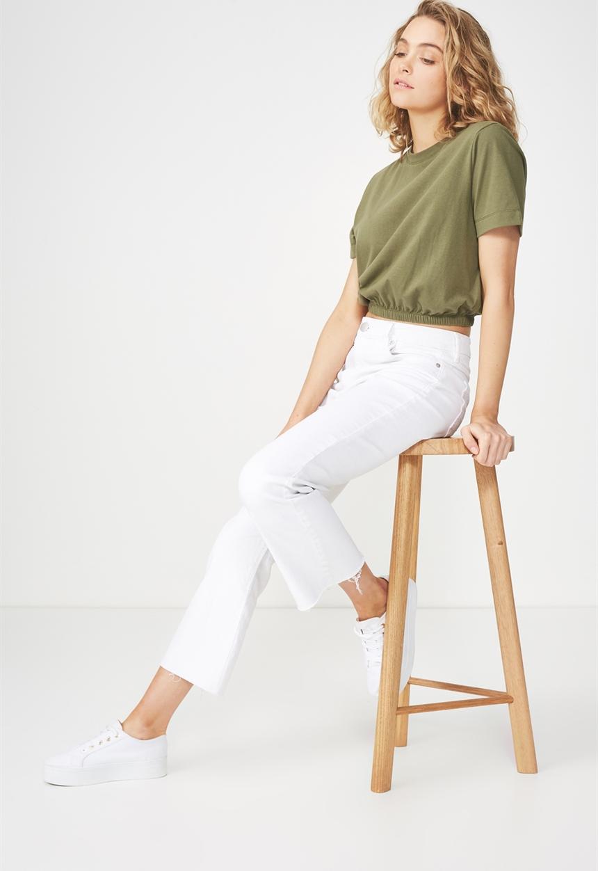 Cotton On - Ivy short sleeve waisted top - khaki