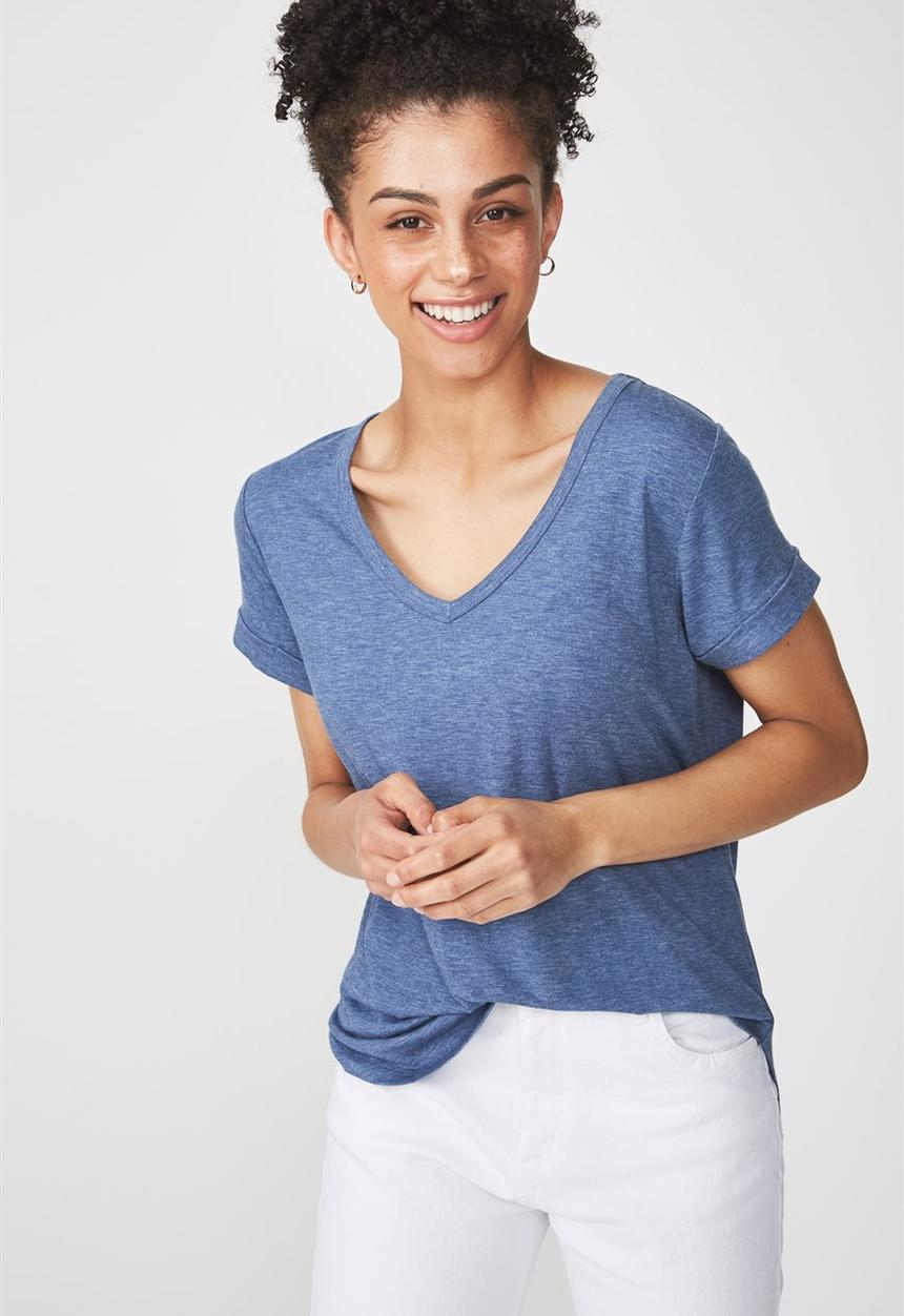 Cotton On - Karly short sleeve v-neck top - blue