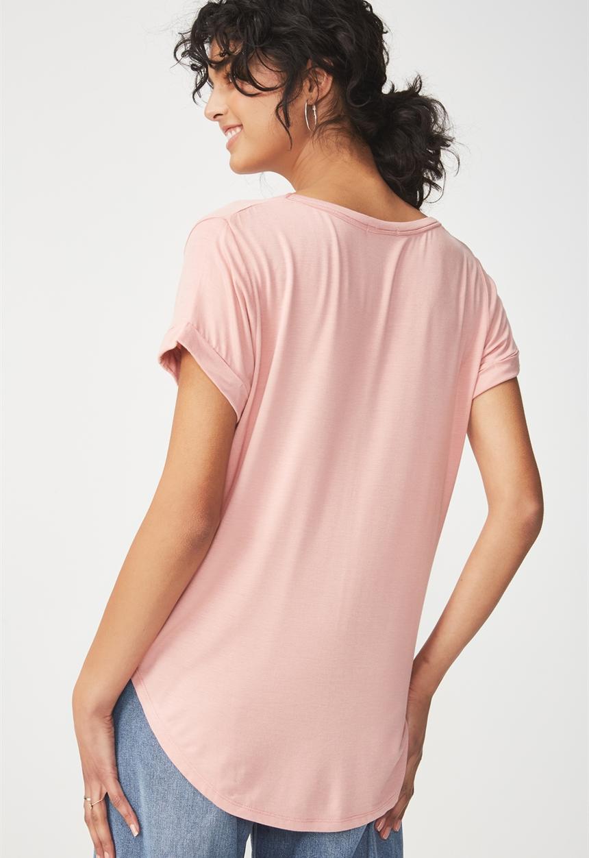 Cotton On - Karly short sleeve v-neck top - pink