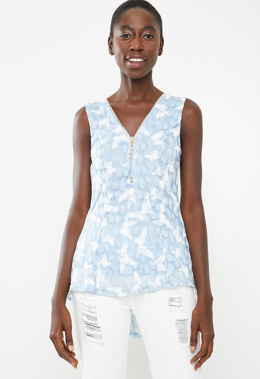 Revenge - Butterfly zip detail top - blue
