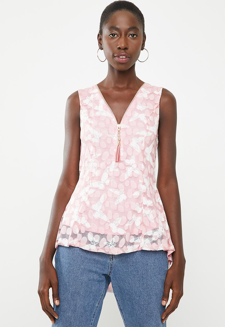 Revenge - Butterfly zip detail top - pink