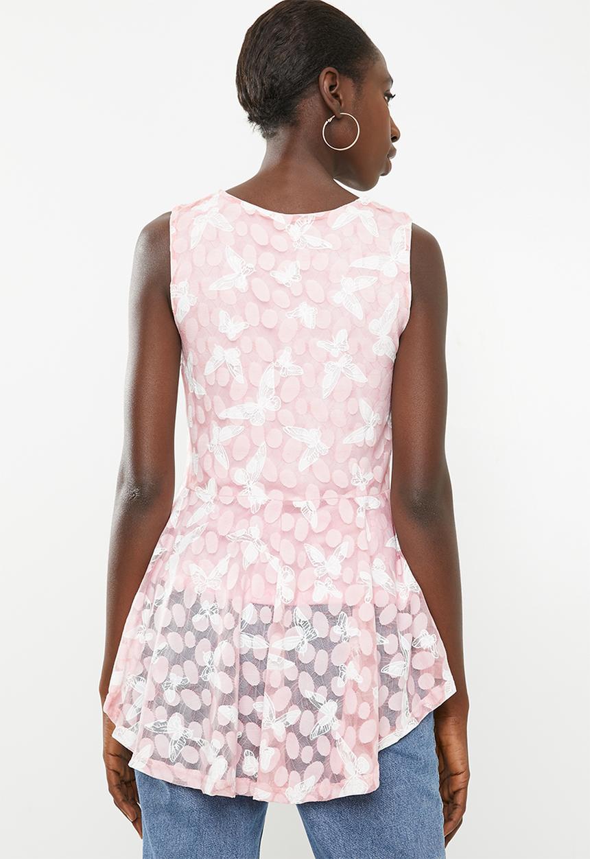 Revenge - Butterfly zip detail top - pink