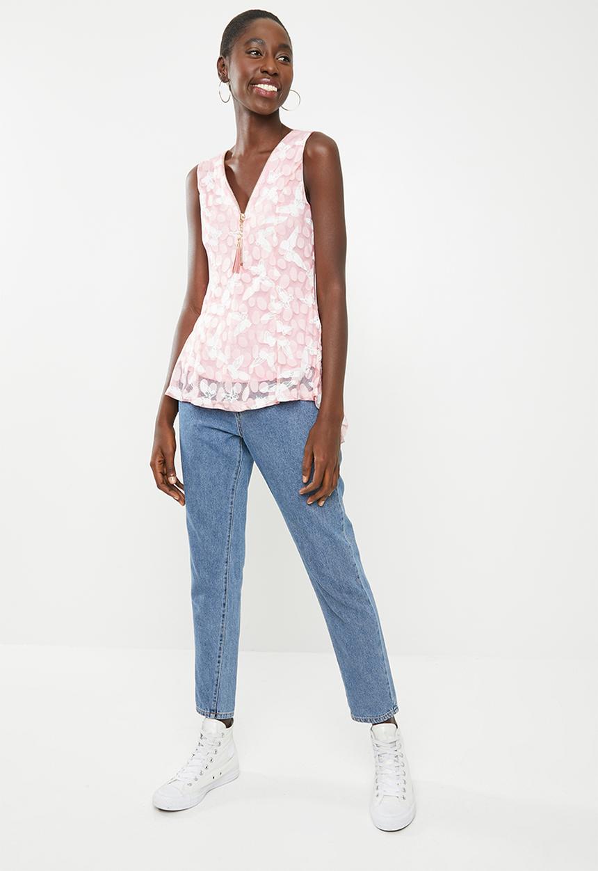 Revenge - Butterfly zip detail top - pink
