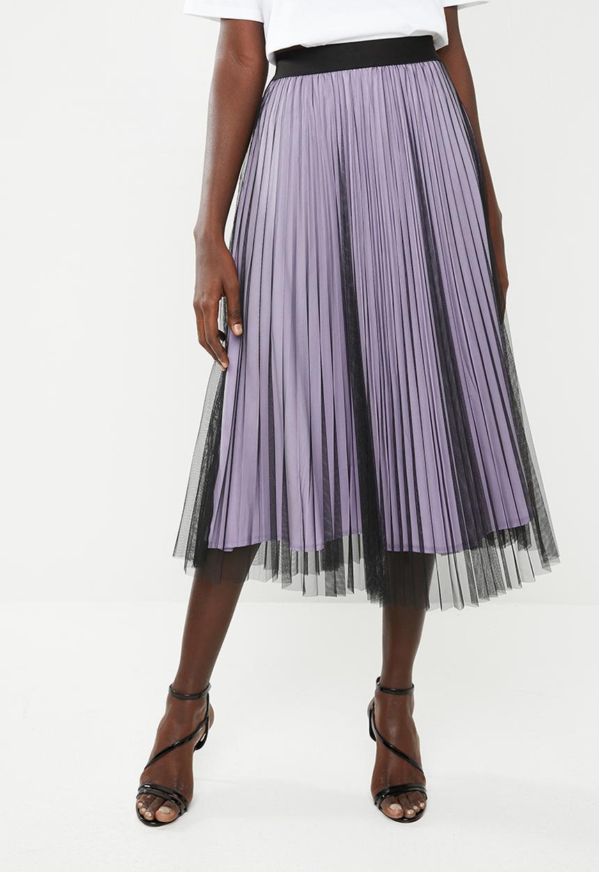 Superbalist - Sunray pleated midi skirt with contrasting lining - black & lilac
