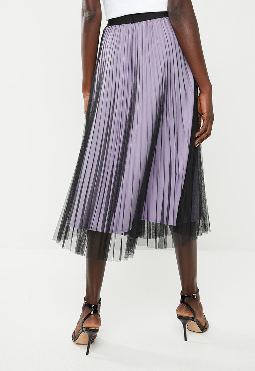 Superbalist - Sunray pleated midi skirt with contrasting lining - black & lilac