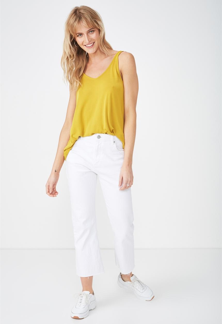 Cotton On - Tia scooped high low tank top - yellow