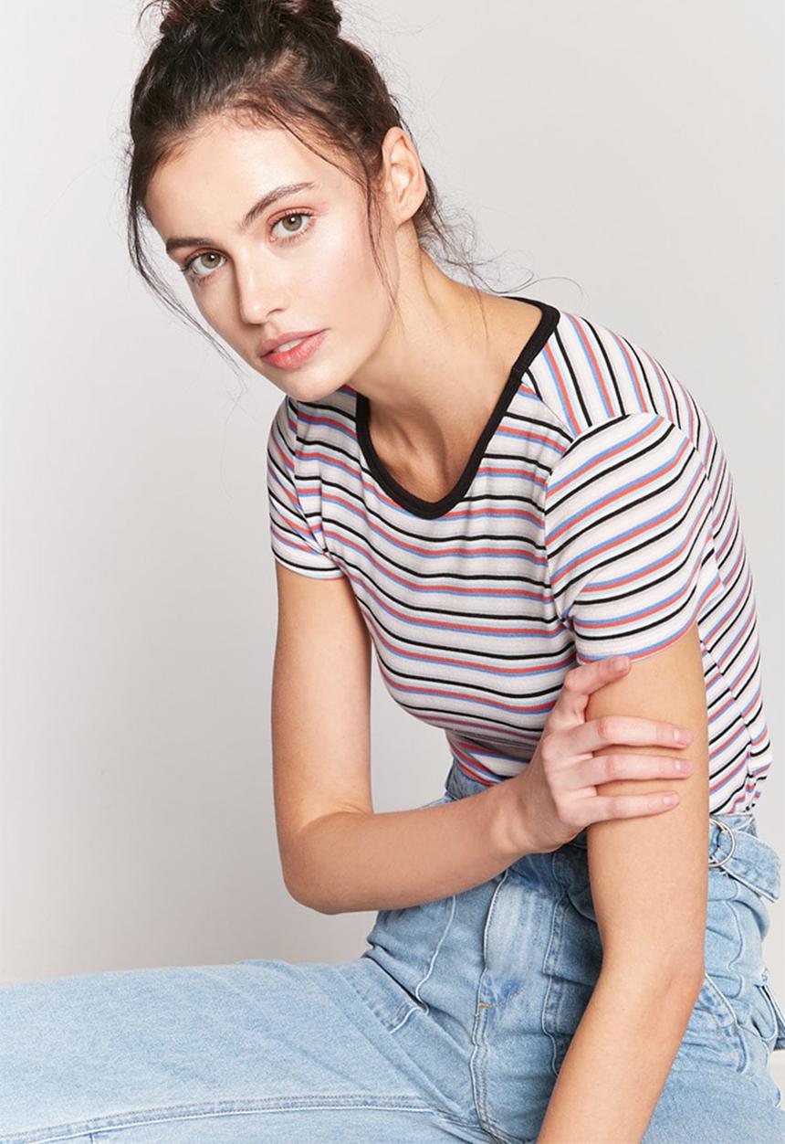 Forever21 - Stripey T-shirt - white