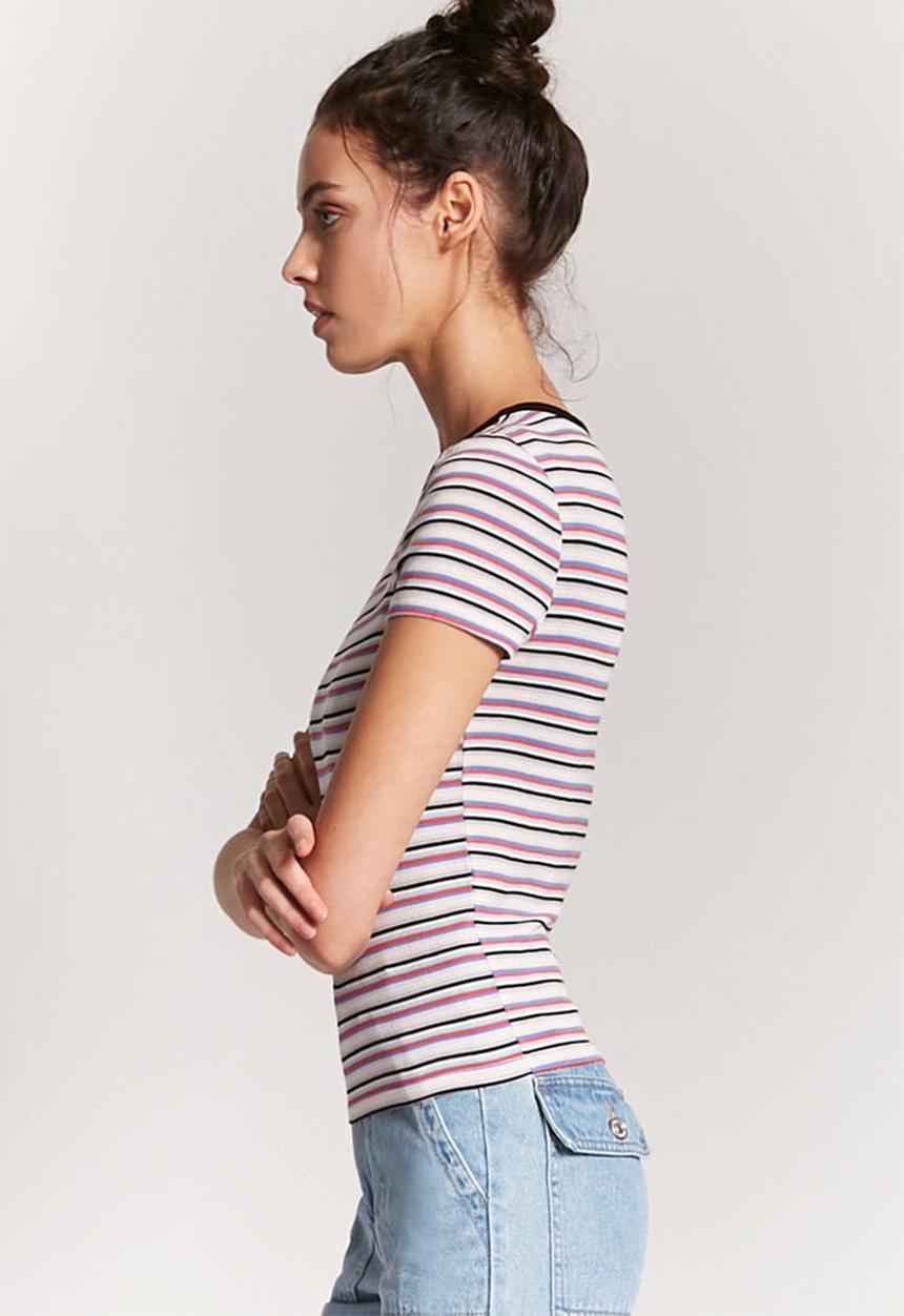 Forever21 - Stripey T-shirt - white