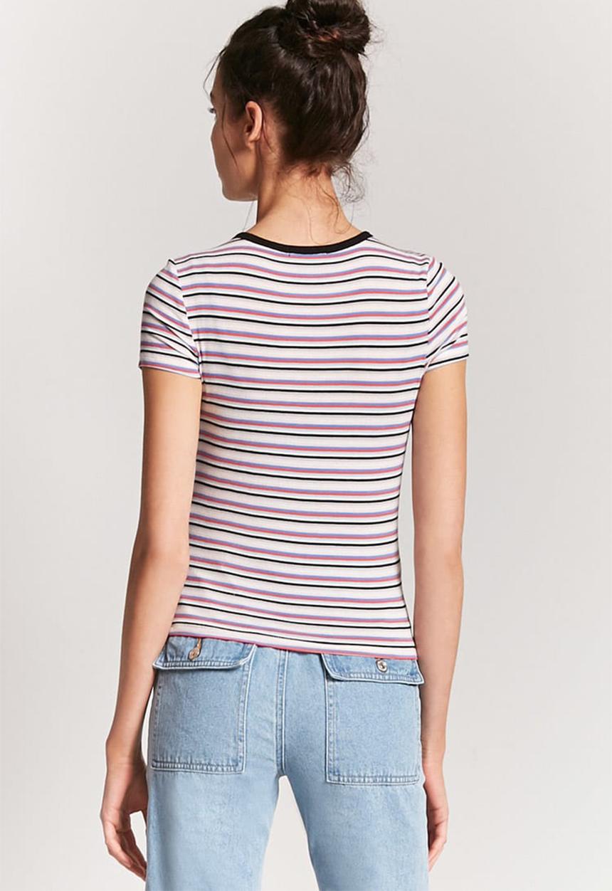 Forever21 - Stripey T-shirt - white
