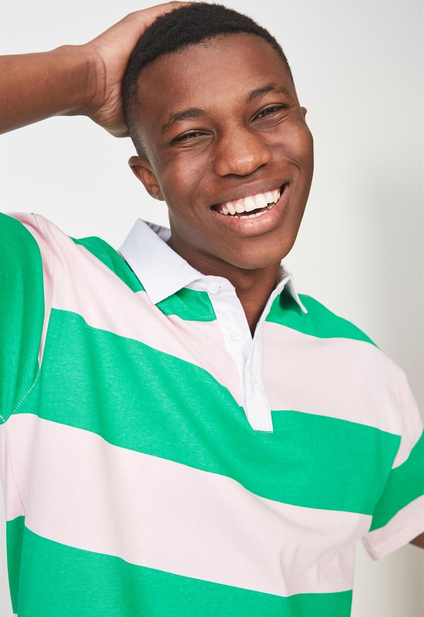 Cotton On - Oversized short sleeve polo - green & white 