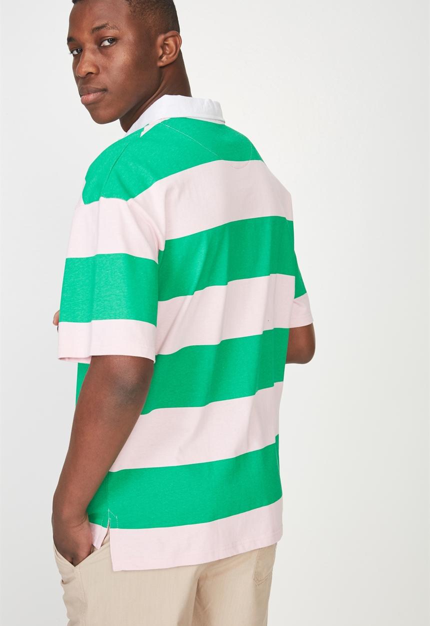 Cotton On - Oversized short sleeve polo - green & white 