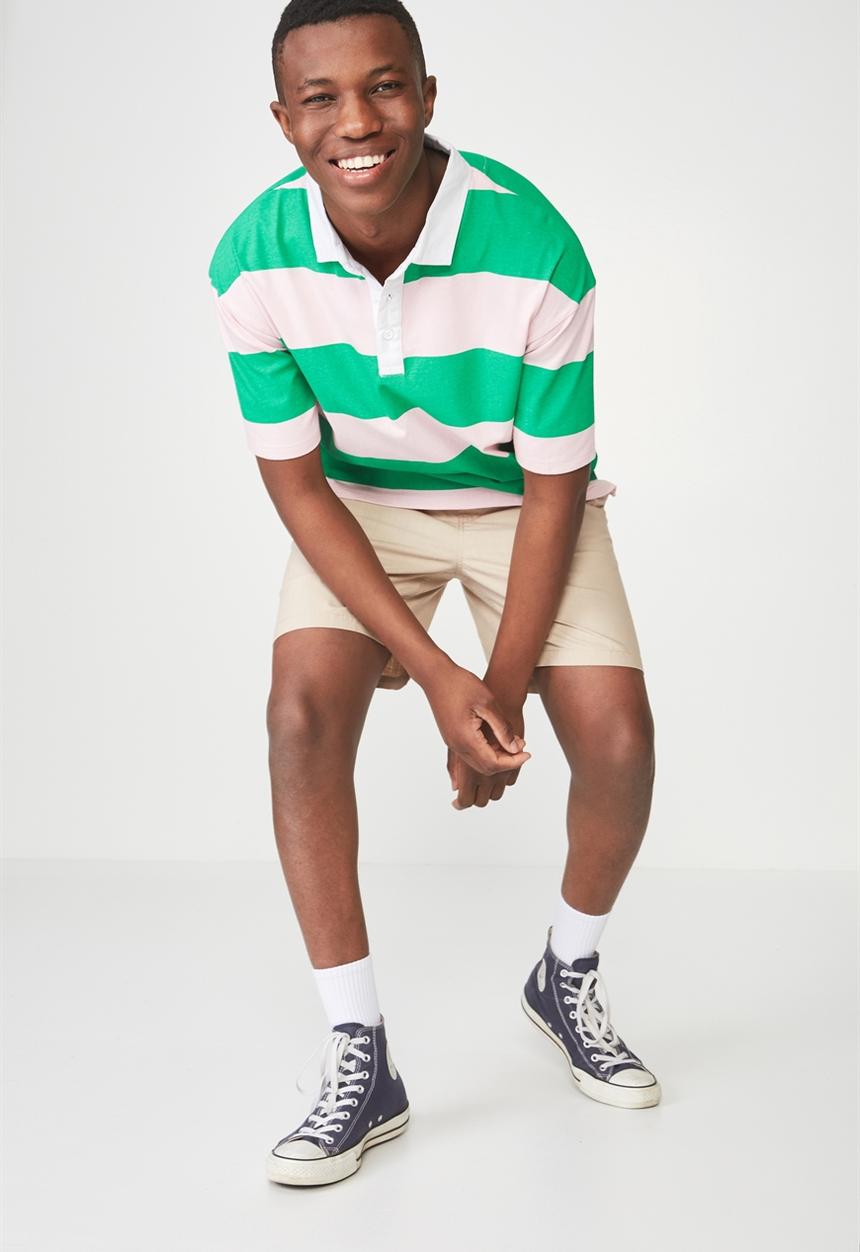 Cotton On - Oversized short sleeve polo - green & white 