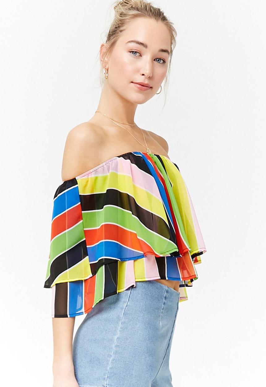 Forever21 - Off shoulder stripe top - black