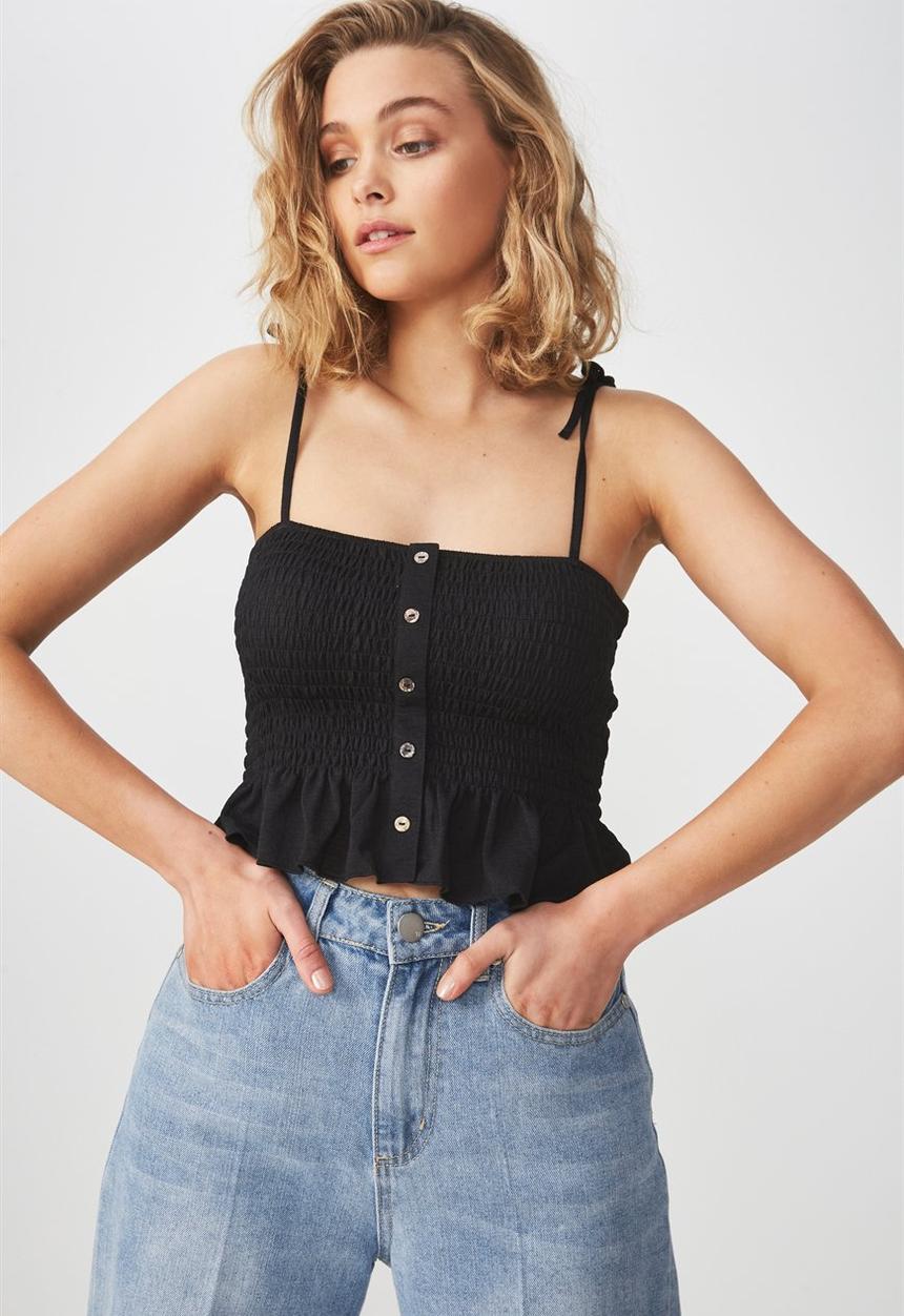 Cotton On - Hayley button through top - black