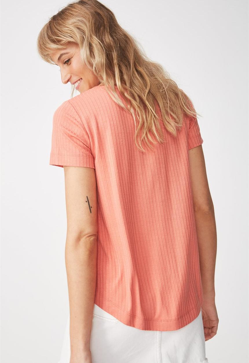Cotton On - Elisa scoop neck rib tee - peach