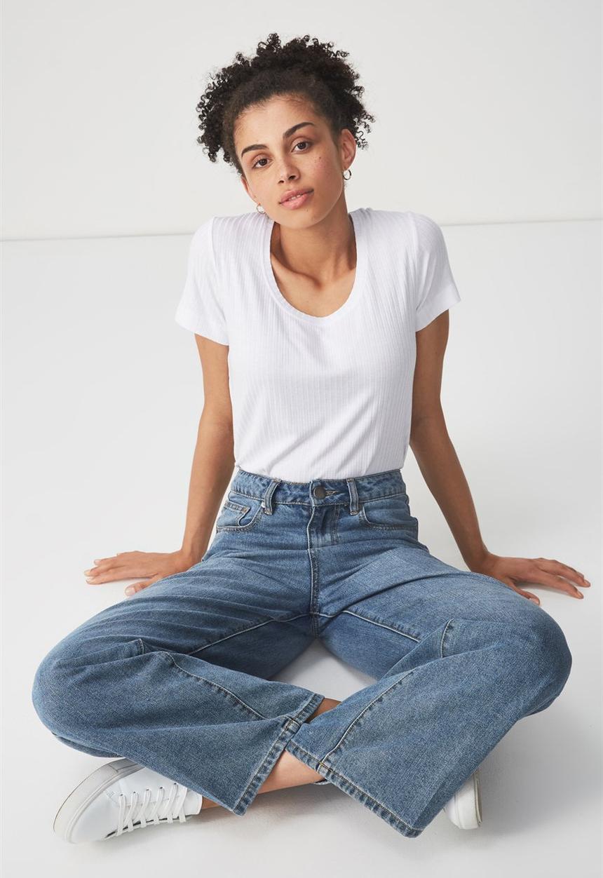 Cotton On - Elisa scoop neck rib tee - white