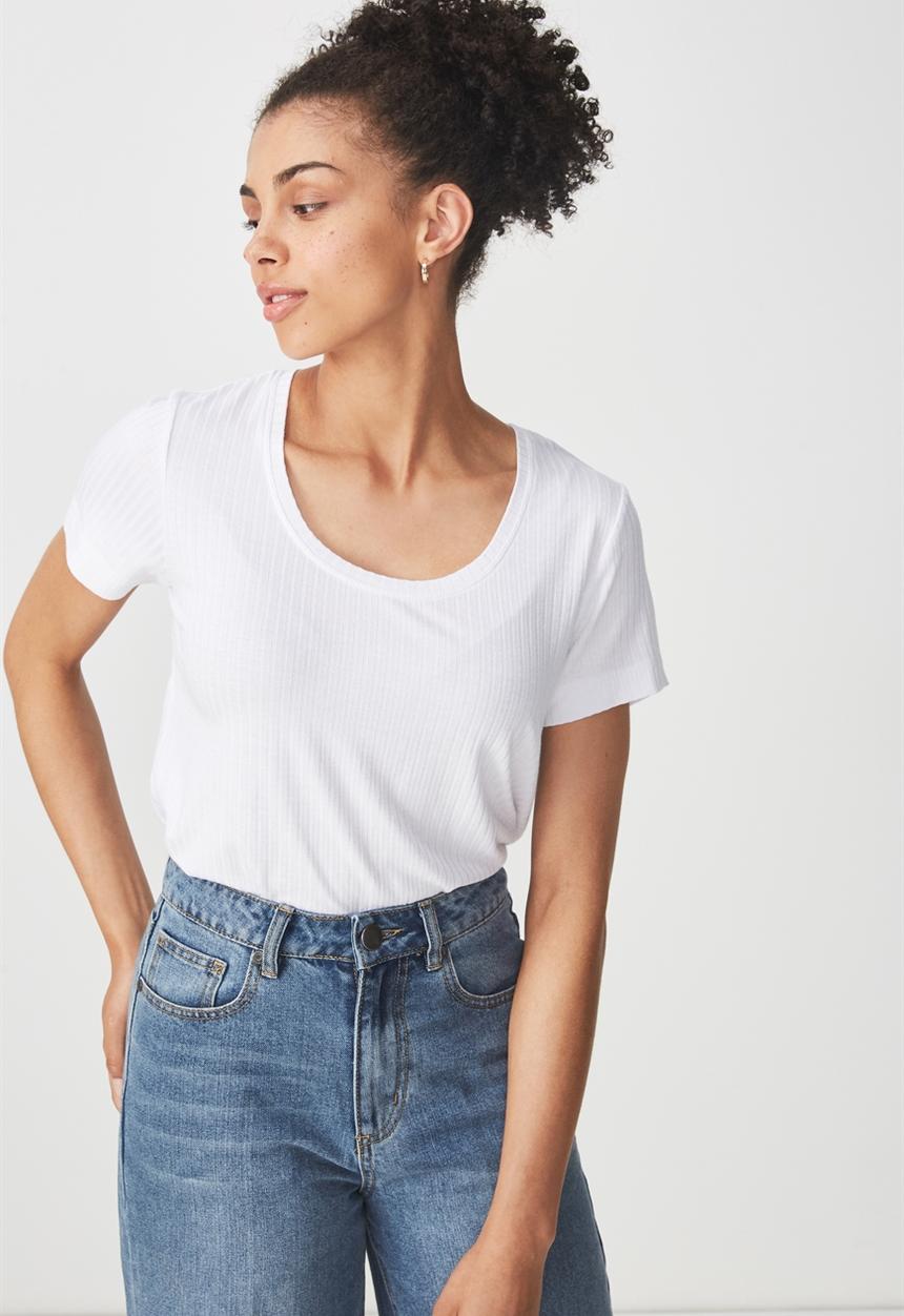 Cotton On - Elisa scoop neck rib tee - white