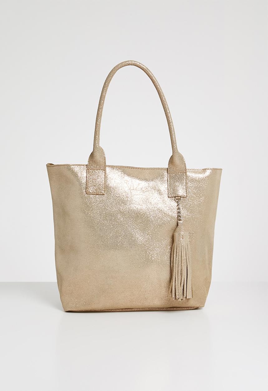 Julz - Leather vera tassel detail tote bag rose - gold