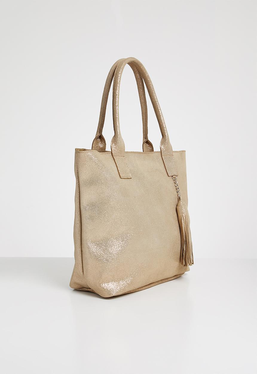 Julz - Leather vera tassel detail tote bag rose - gold