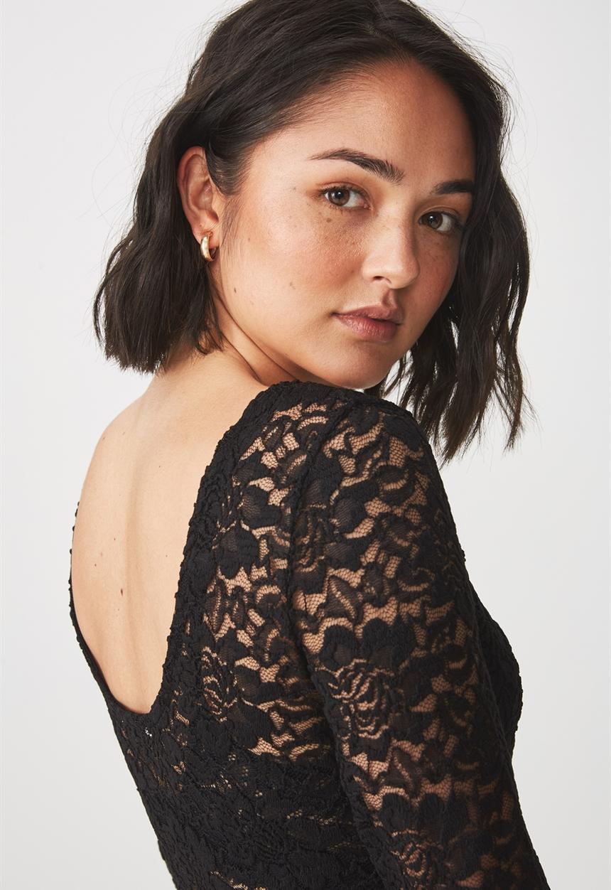 Cotton On - Lace long sleeve bodysuit - black
