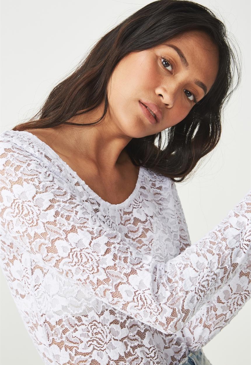Cotton On - Lace long sleeve bodysuit - white