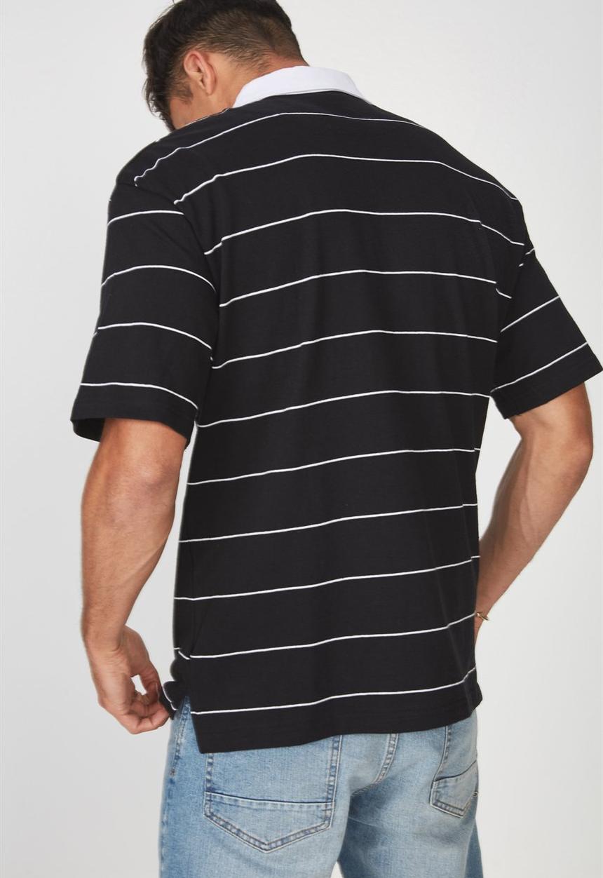 Cotton On - Oversized short sleeve polo - black