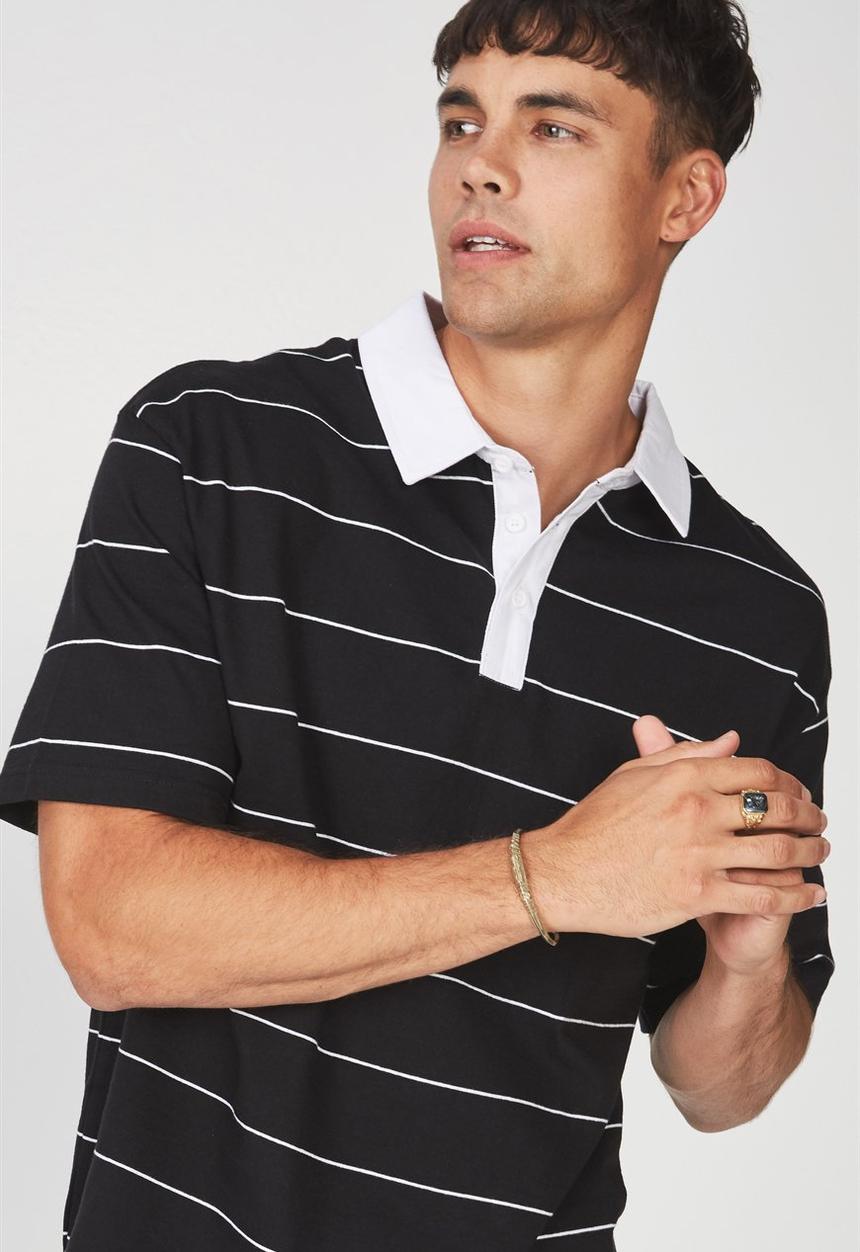 Cotton On - Oversized short sleeve polo - black