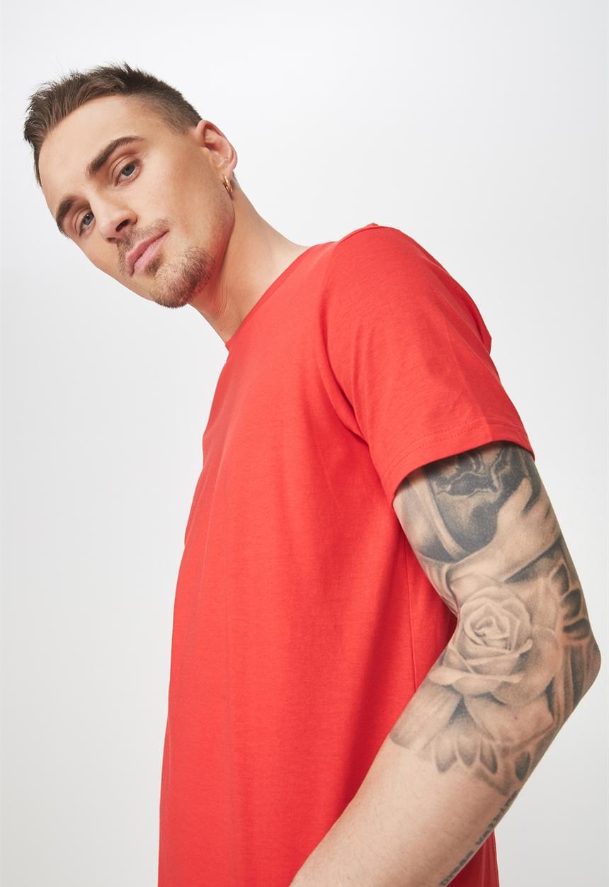 Cotton On - Essential longline curved hem tee - red