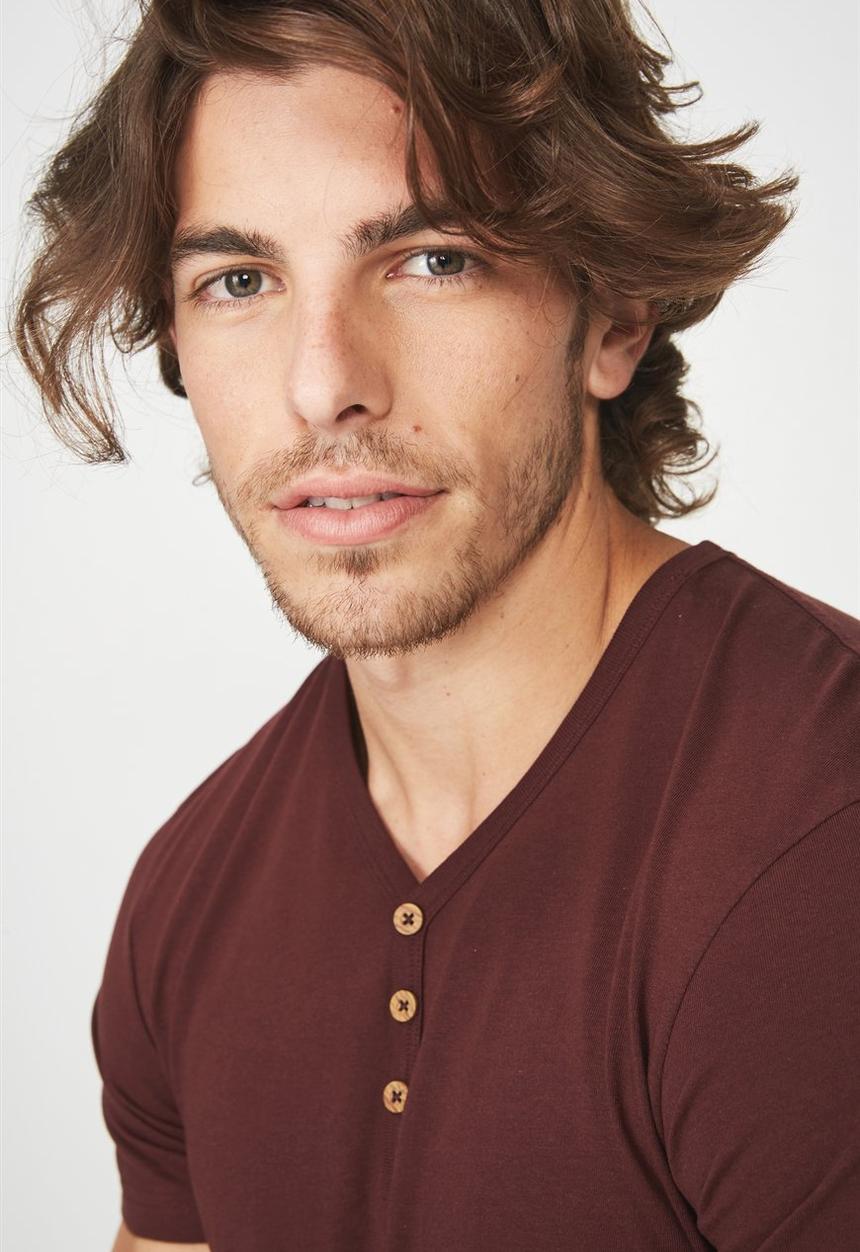 Cotton On - Essential henley - burgundy