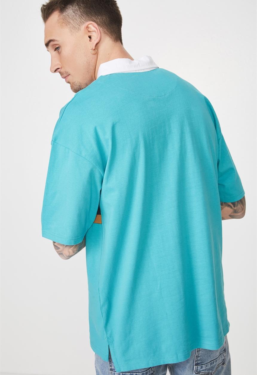Cotton On - Oversized short sleeve polo -Turquoise
