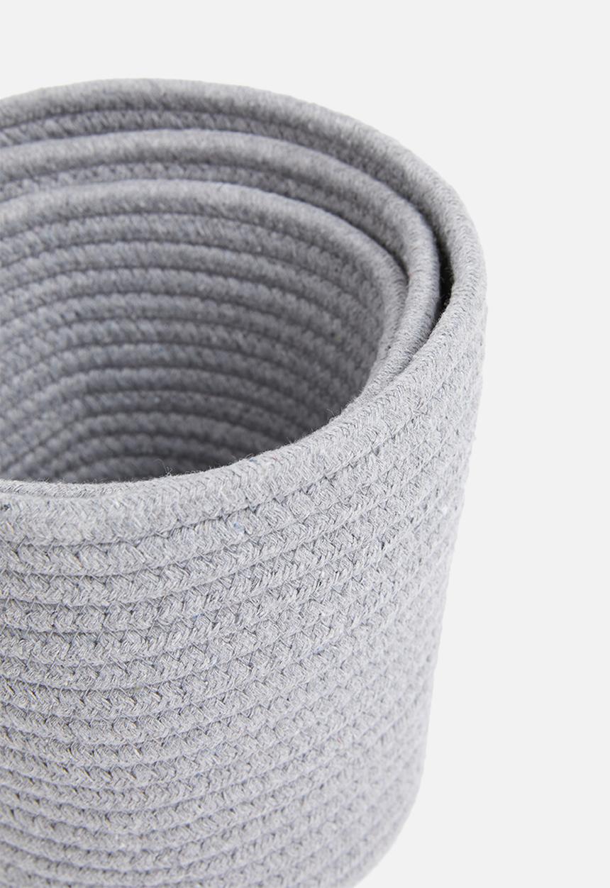 Sixth Floor - Cotton rope storage basket set of 3 - grey