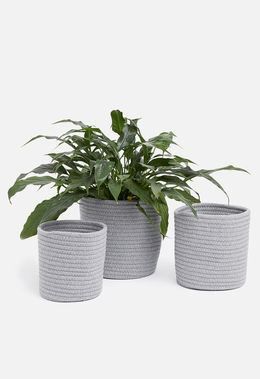 Sixth Floor - Cotton rope storage basket set of 3 - grey
