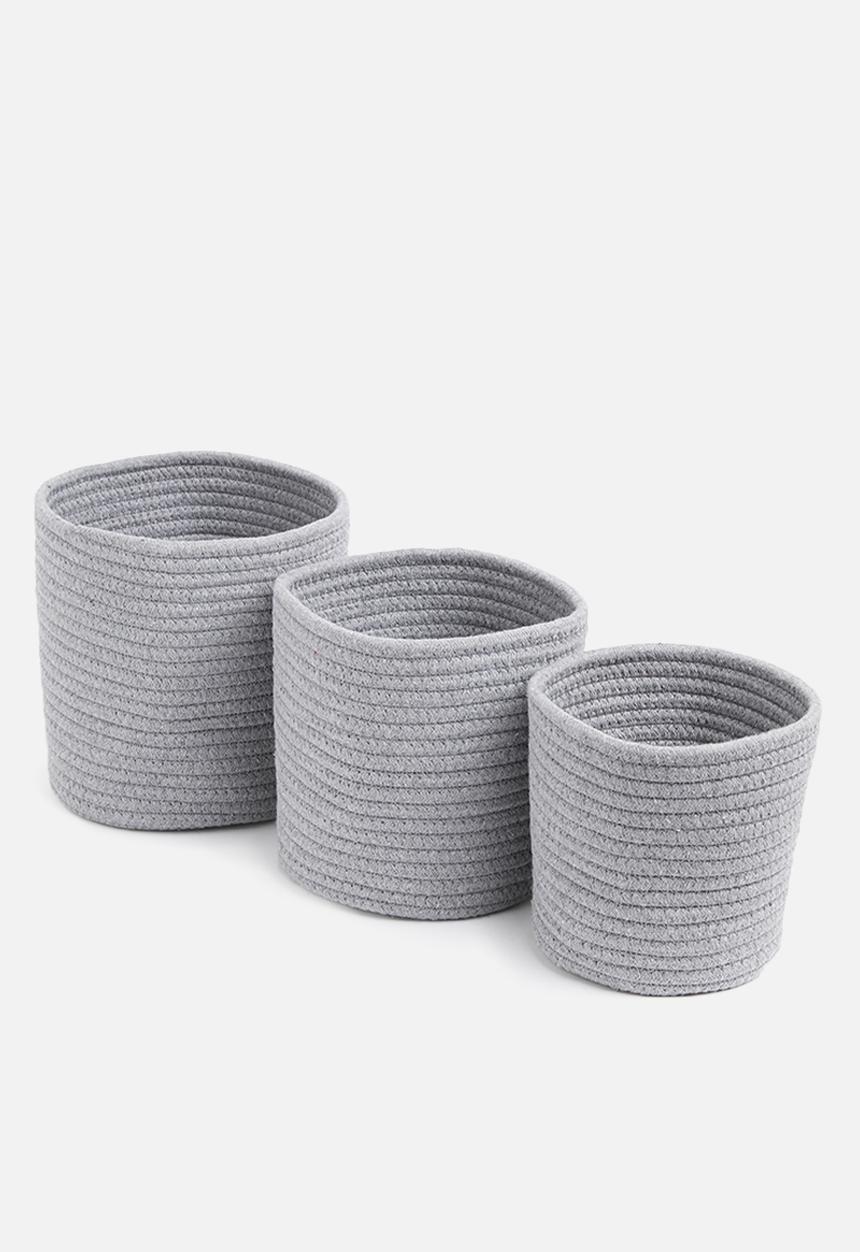 Sixth Floor - Cotton rope storage basket set of 3 - grey