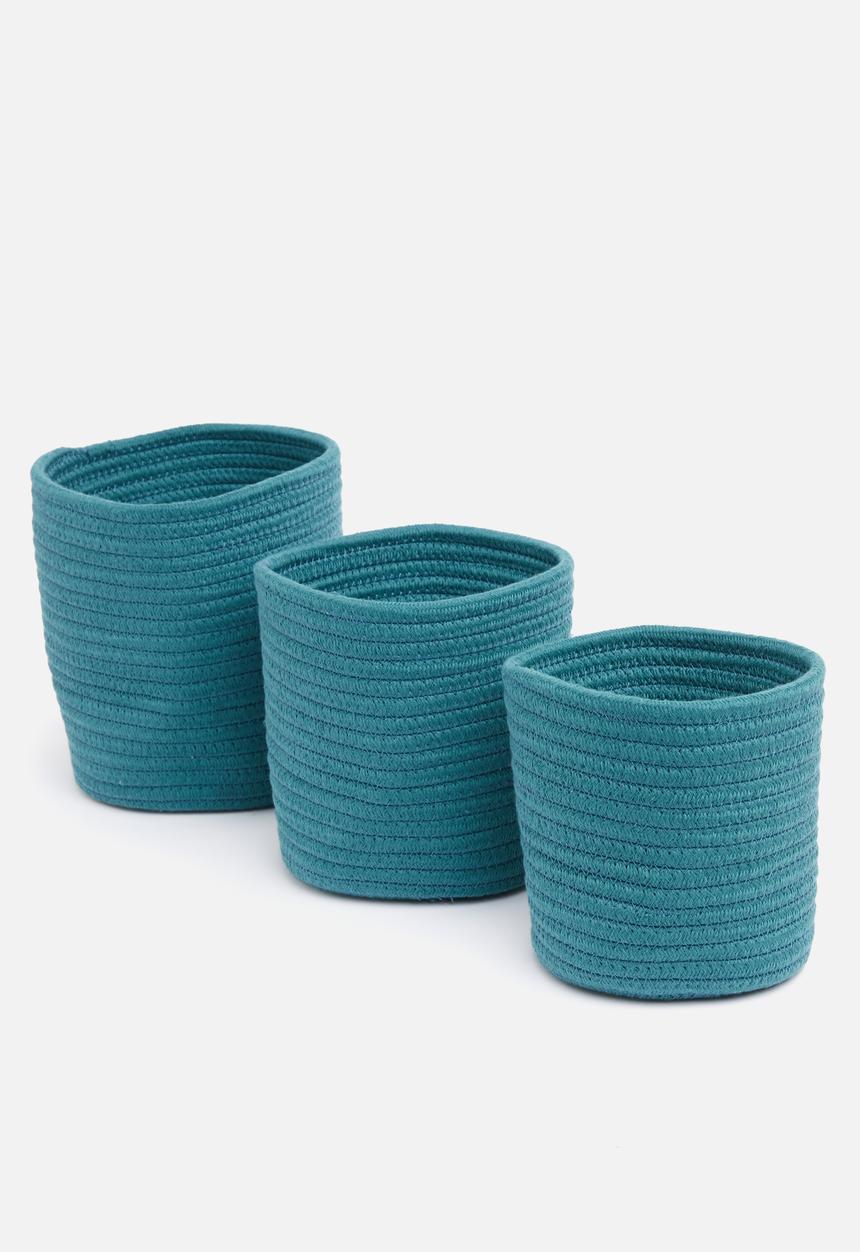 Sixth Floor - Cotton rope storage basket set of 3 - teal