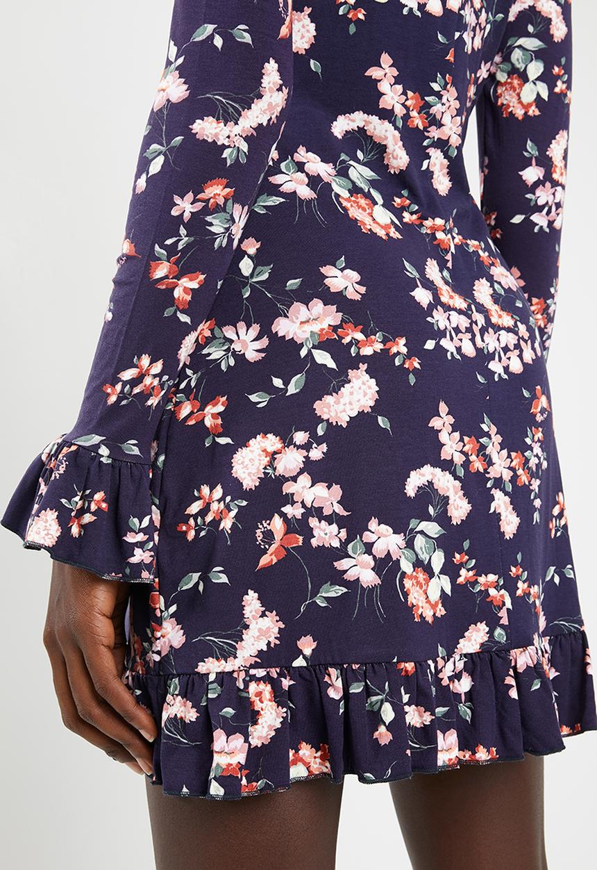 Missguided - Floral front wrap dress - navy