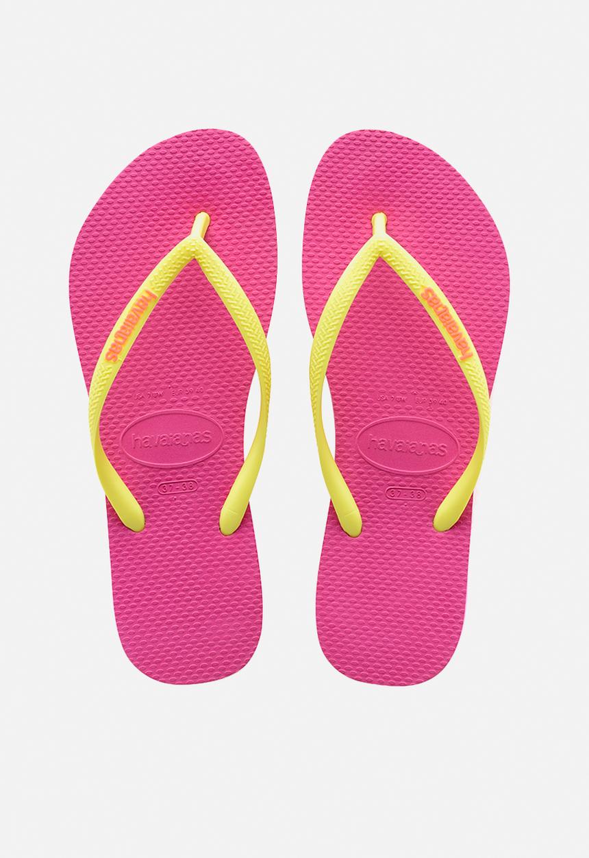 Havaianas - Slim logo pop-up flip flops - pink & yellow
