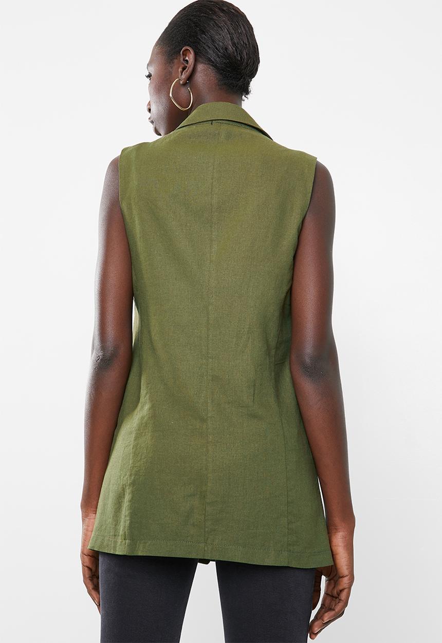 Superbalist - Sleeveless double breasted linen blend blazer - olive