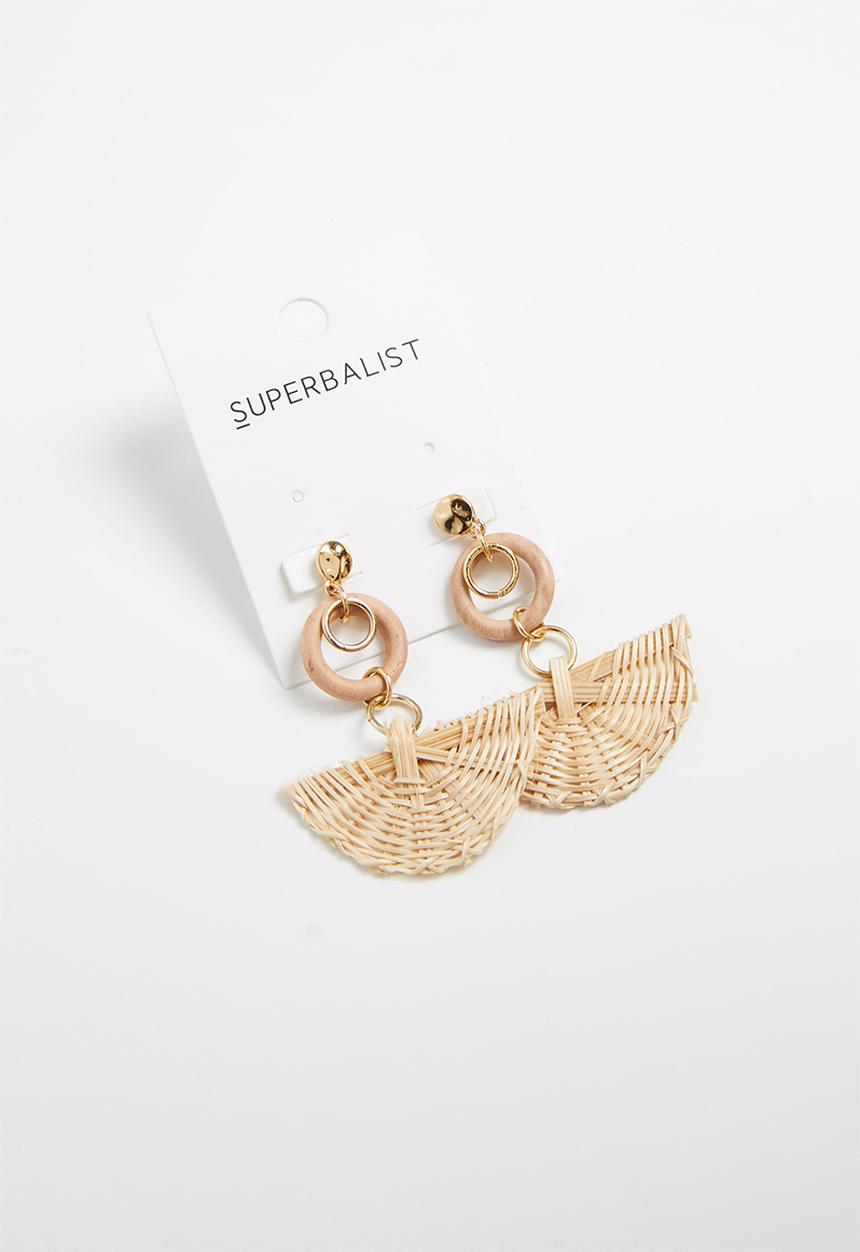 Superbalist - Fan raffia earrings - brown & gold