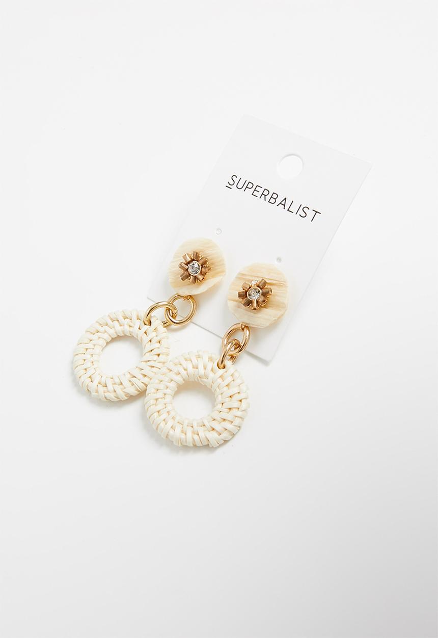 Superbalist - Sabrina raffia earrings - cream & gold