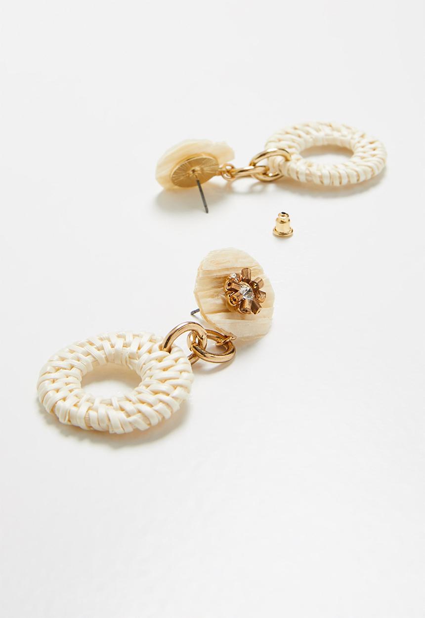 Superbalist - Sabrina raffia earrings - cream & gold